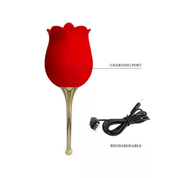 Pretty Love Rose Lover - δονητής κλειτορίδας με γλώσσα 2 σε 1 - κόκκινο