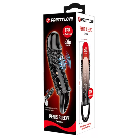 Pretty Love Cecelia - δαχτυλίδι πέους με δόνηση και προέκταση - μαύρο