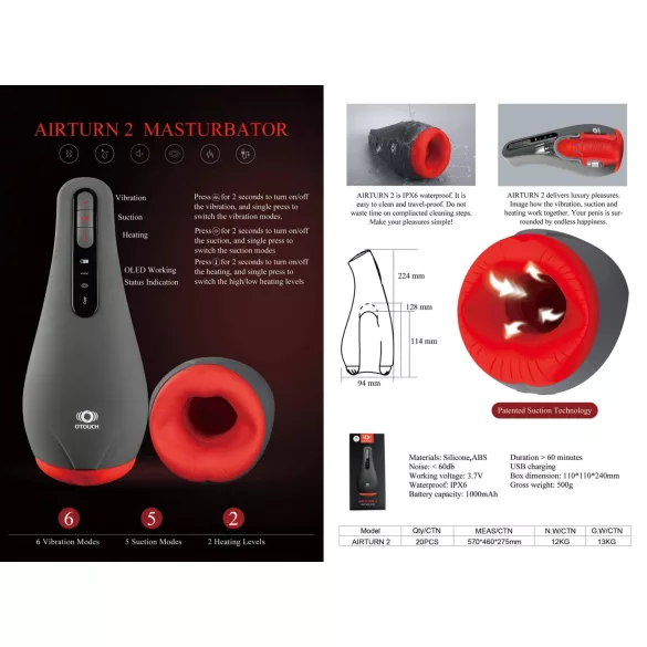 OTOUCH - ανδρικό masturbator με αναρρόφηση - επαναφορτιζόμενο - μαύρο