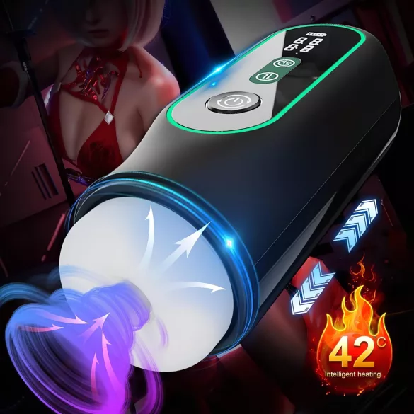 Leopard - ανδρικός αυνανιστής με δόνηση και κίνηση πάνω-κάτω - μαύρο