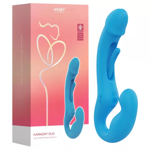 Honey Play Box - δονητής strap-on με γλώσσα, Bluetooth - σιλικόνη μπλε