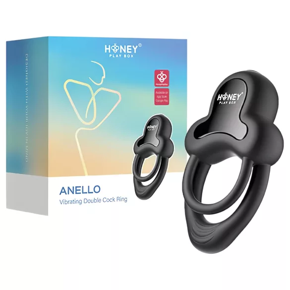 Honey Play Box Anello - δονητικό δαχτυλίδι πέους και όρχεων - έξυπνο, μαύρο