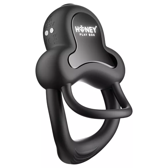 Honey Play Box Anello - δονητικό δαχτυλίδι πέους και όρχεων - έξυπνο, μαύρο