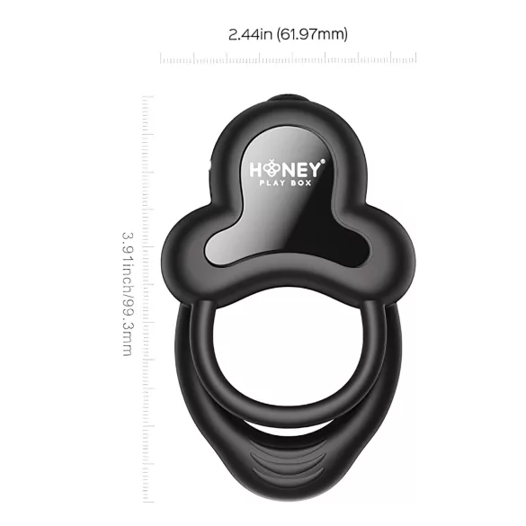 Honey Play Box Anello - δονητικό δαχτυλίδι πέους και όρχεων - έξυπνο, μαύρο