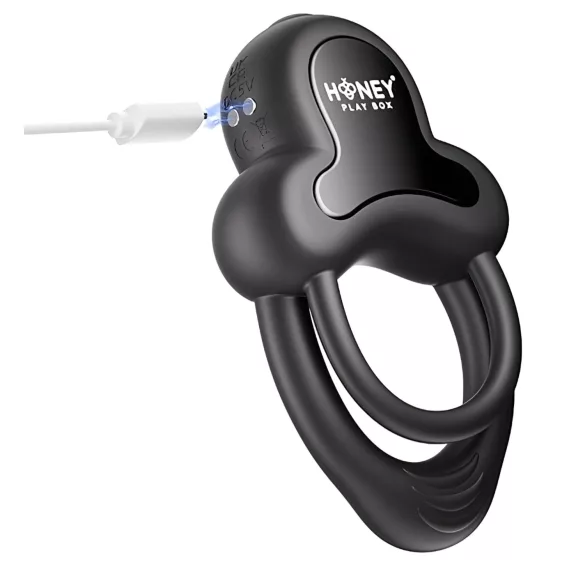 Honey Play Box Anello - δονητικό δαχτυλίδι πέους και όρχεων - έξυπνο, μαύρο