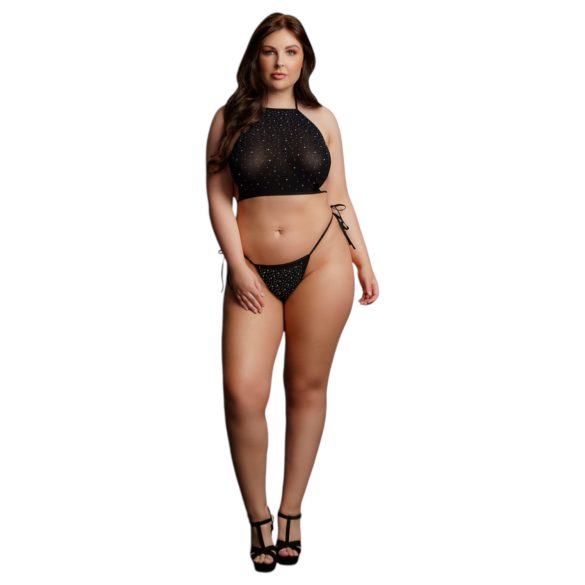 Le Désir Plus Size - σετ πάρτι με στρας - μαύρο (XL-3XL)