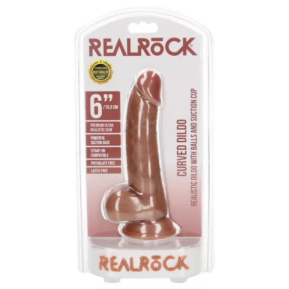 RealRock - δονητής με όρχεις και βεντούζα - 15,5cm σκούρο φυσικό