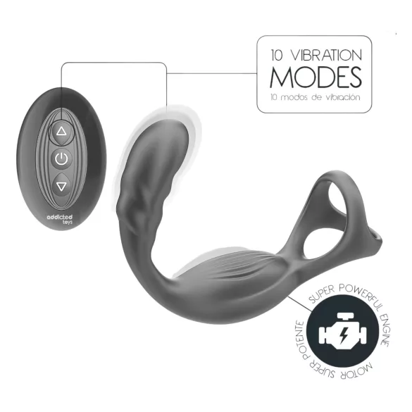 Addicted Toys - δονητής πρωκτού με δαχτυλίδι πέους & όρχεων - μαύρο