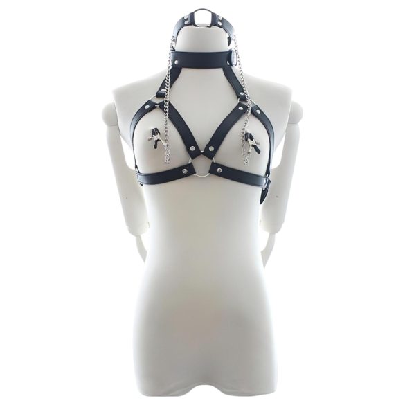 Latetobed - στηθόδεσμος με φίμωτρο και κλιπ θηλών - μαύρο