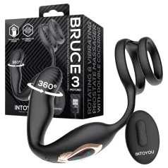   IntoYou Bruce - περιστρεφόμενος ραδιοσυχνόμενος δονητής προστάτη με διπλό δαχτυλίδι (μαύρος)