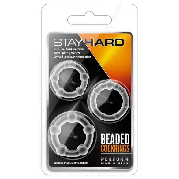 Stay Hard - σετ δαχτυλίδια πέους ποικιλίας - 3 τεμ διαφανή