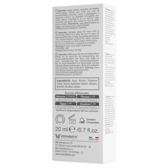 Intimateline R20 - δροσιστικό σπρέι καθυστέρησης για άνδρες (20 ml)