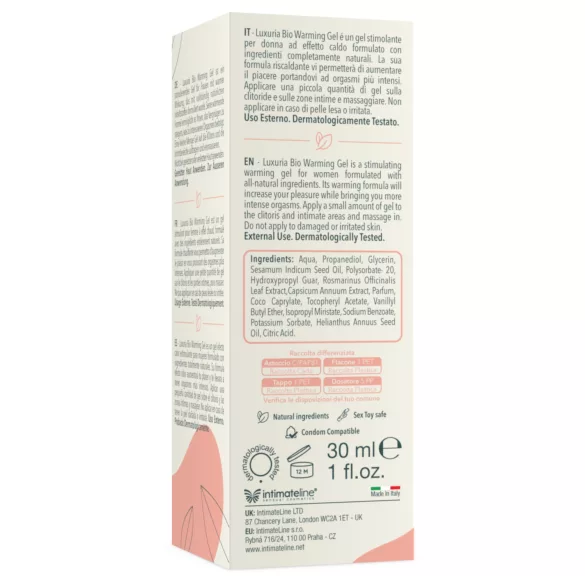 Intimateline Luxuria BIO - θερμαντικό διεγερτικό τζελ για γυναίκες (30ml)