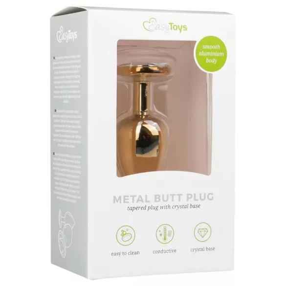 Easytoys Metal No.1 - χρυσό κωνικό πρωκτικό βύσμα με λευκή πέτρα (2,5 cm)