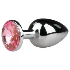   EasyToys Metal No.1 - ασημί μεταλλικό πρωκτικό βύσμα σε σχήμα κώνου με ροζ πέτρα (2,7 cm)