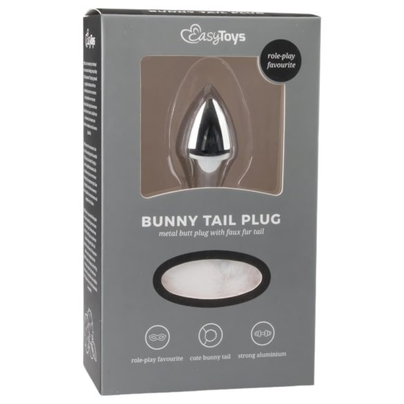 Easytoys Bunny NO1 - μεταλλικό ανάλογο plug με ουρά κουνελιού (ασημί-λευκό)