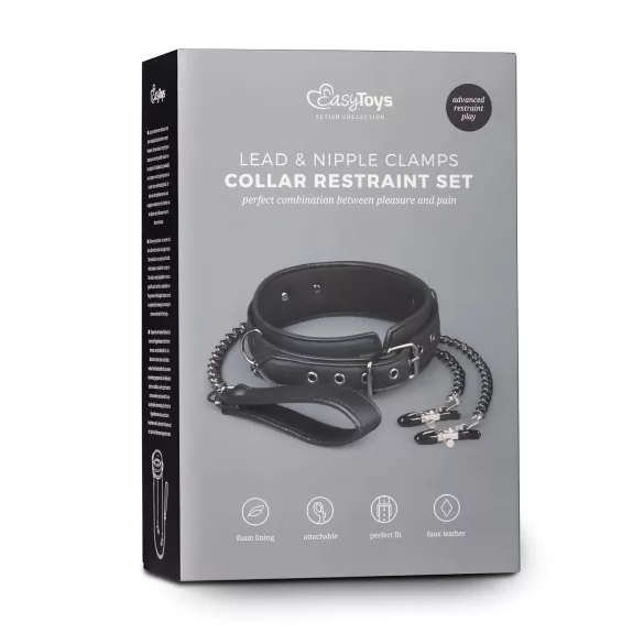 Easytoys - σετ με μανταλάκια θηλών, κολάρο και λουρί - 4 τεμάχια
