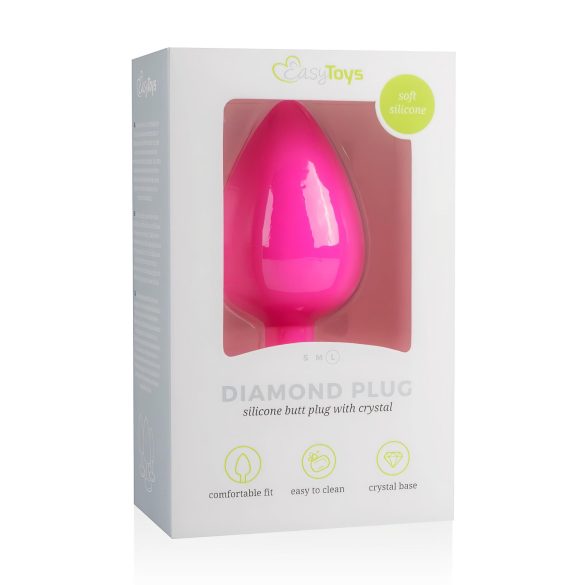 Easytoys Diamond - ροζ πρωκτικό plug με λευκή πέτρα (μεγάλο)