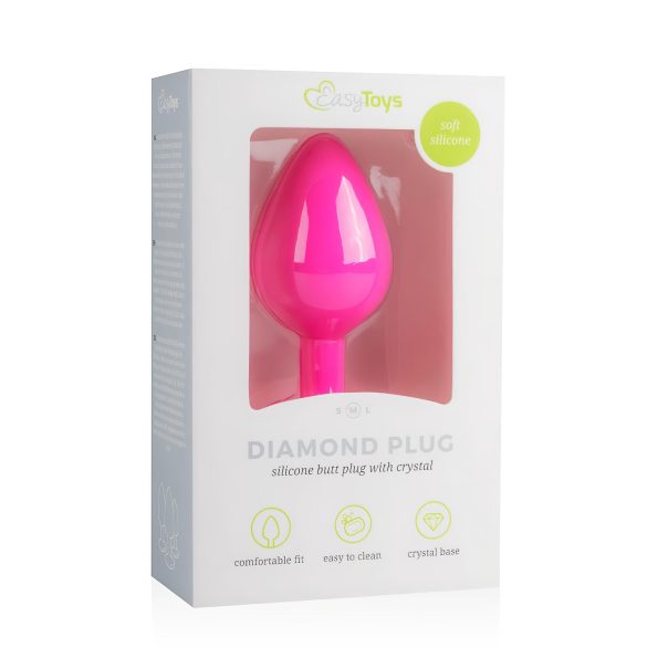 Easytoys Diamond - μεσαίο ροζ πρωκτικό κόσμημα με λευκούς λίθους