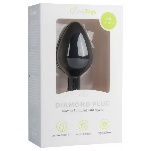Easytoys Diamond - πρωκτική σφήνα με πέτρα - μεσαίο μέγεθος - μαύρο