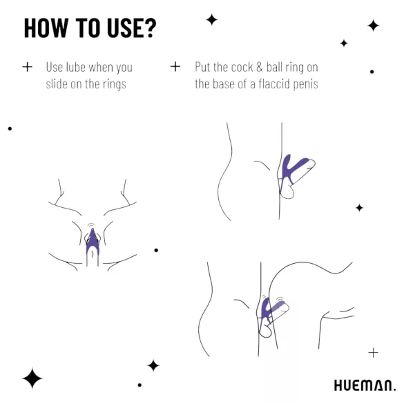 Hueman Infinity Ignite - δαχτυλίδι πέους και όρχεων με δόνηση - μοβ