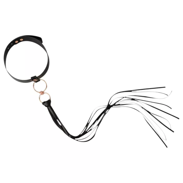 Rosy Gold - κολάρο και μαστίγιο - δέρμα - μαύρο