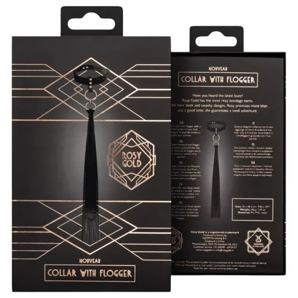Rosy Gold - κολάρο και μαστίγιο - δέρμα - μαύρο