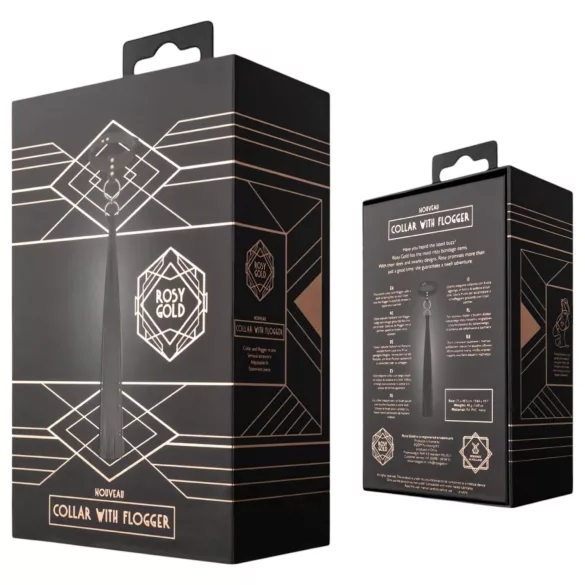 Rosy Gold - κολάρο και μαστίγιο - δέρμα - μαύρο
