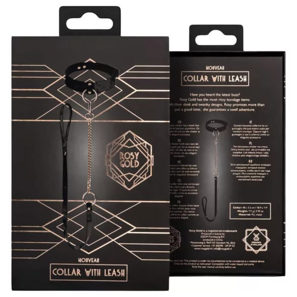 Rosy Gold - κολάρο και λουρί - μαύρο ροζ χρυσό - BDSM αξεσουάρ