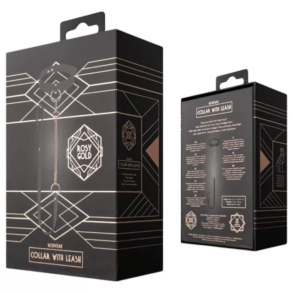 Rosy Gold - κολάρο και λουρί - μαύρο ροζ χρυσό - BDSM αξεσουάρ
