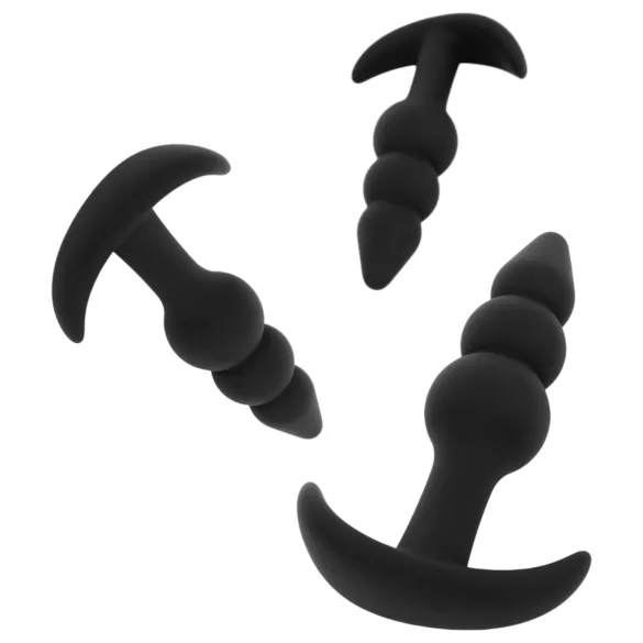 EasyToys - σετ πρωκτικά βύσματα με μπίλιες - 3 τεμαχίων - μαύρο