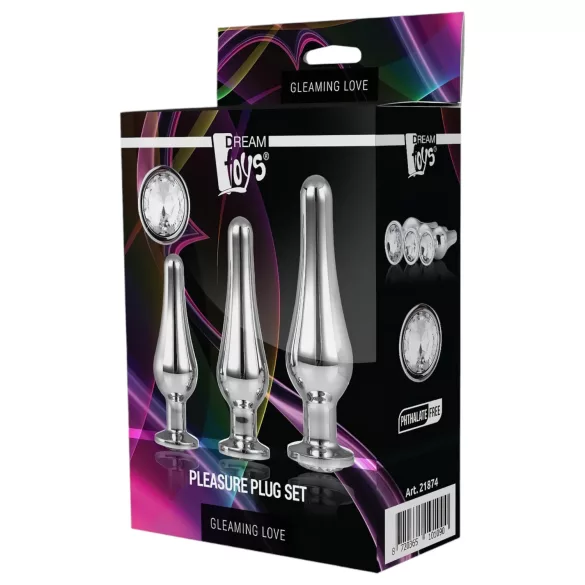 Gleaming Love - σετ πρωκτικών plugs (ασημί, 3 τεμαχίων)