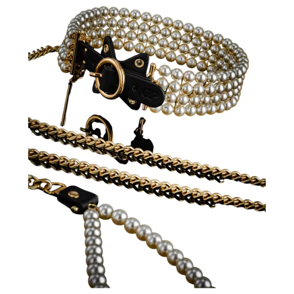 Allure - κολάρο με λουρί και πέρλες - μαύρο - γυναικείο sex accessory