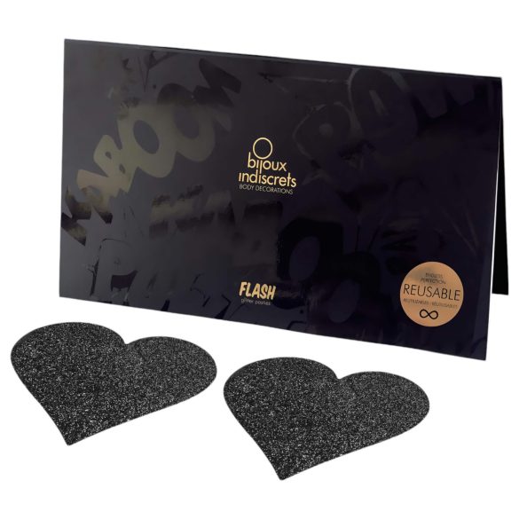 Bijoux Indiscrets Flash - μαύρη αυτοκόλλητη καρδιά για θηλές